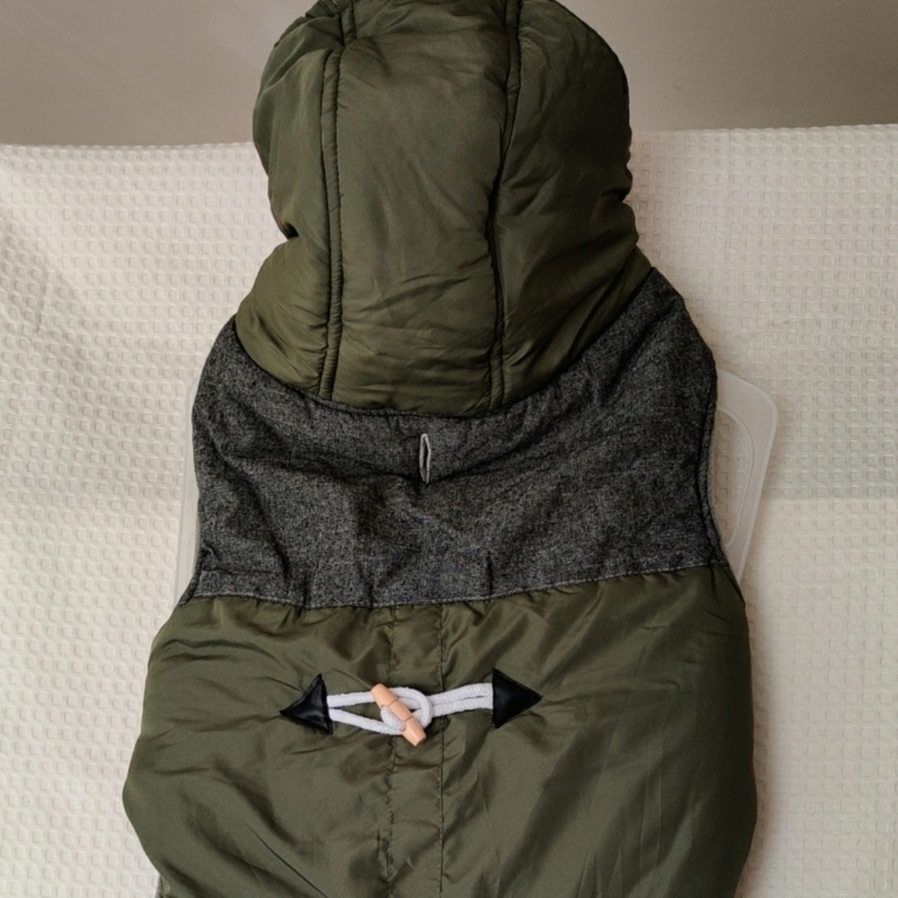 Wag n Woof Army Green/ Dark Gray Hooded Dog Jacket XL